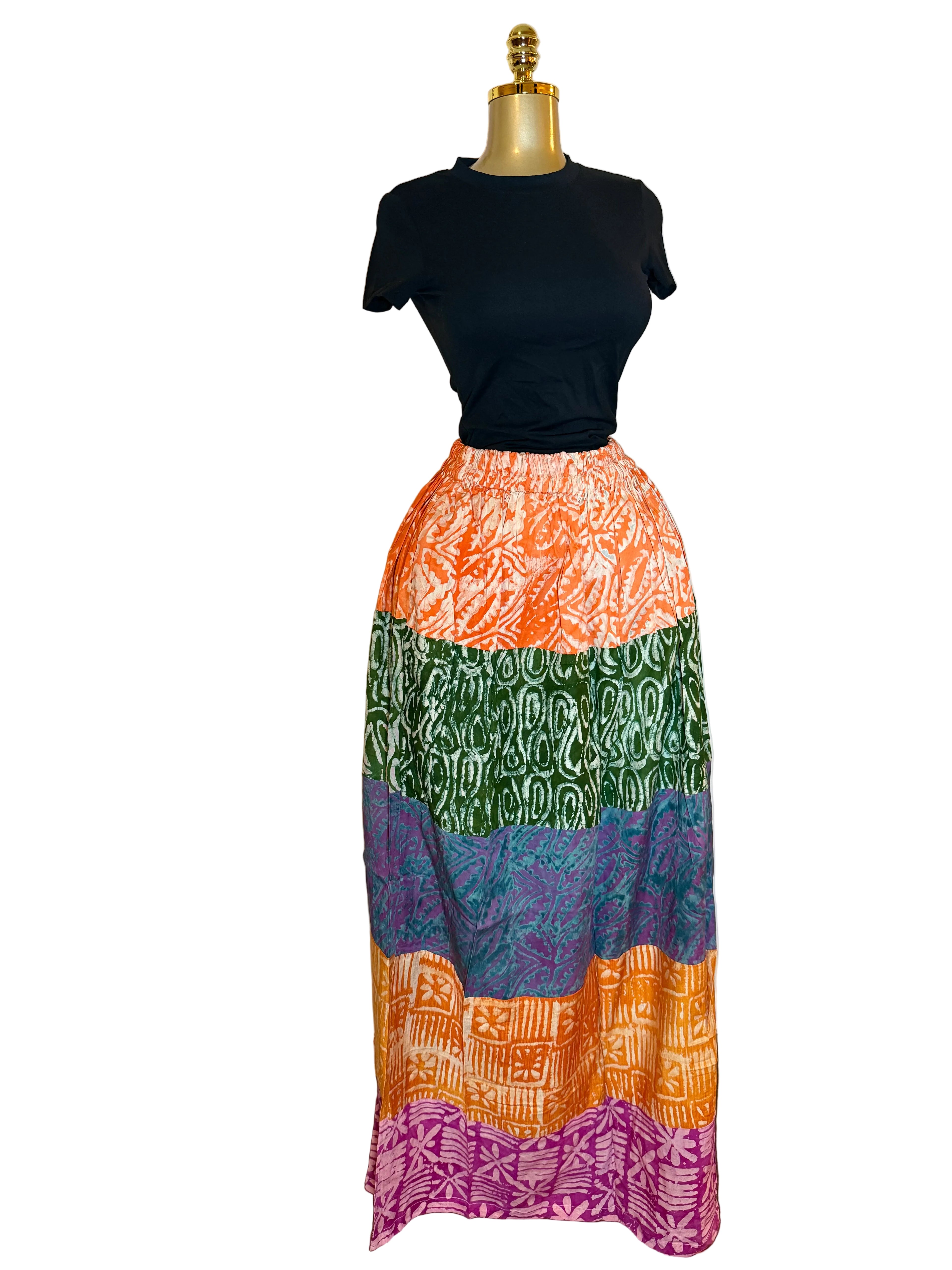 SERWAA ADIRE MULTI PATCH MAXI SKIRT